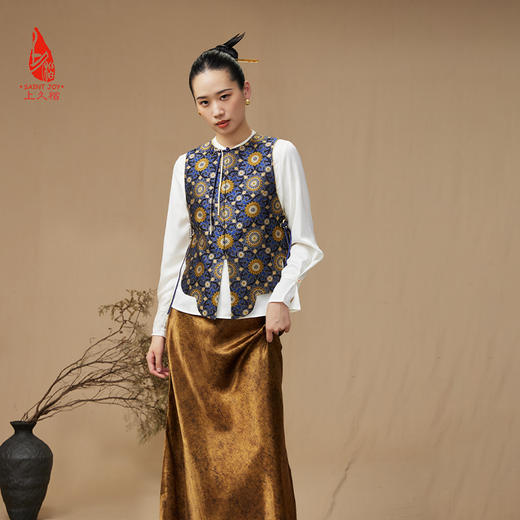 SAINTJOY/上久楷 女式宋锦马甲 中式上衣 中国风 复古 大小团花纹花卉锦 CY1044207009 商品图4