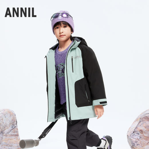 【御寒-5~5℃】男女童拼色中长款羽绒外套冬季新款安奈儿童装实体店同款AM445777 商品图2