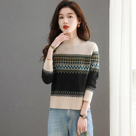 CC-MY-5112内搭打底衫女士2024新款秋冬洋气提花半高领复古时尚毛衣 商品图2