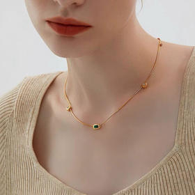 【顺丰包邮】42752 洛诗琳法式复古红绿锆石复古金色纯银项链0423