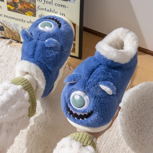 【冬日小怪兽，大眼萌化万物】用双足去感触TA带来的温暖，高密度绒毛温度持久脚感轻盈，冬季加绒保暖室内家居厚底防滑情侣高帮棉鞋QQ 商品图5