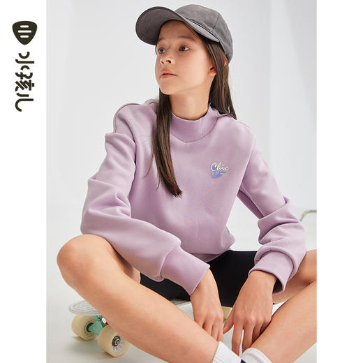 水孩儿童装秋冬新款女童时尚卫衣儿童舒适弹力厚上衣简约纯色圆领衫 商品图2