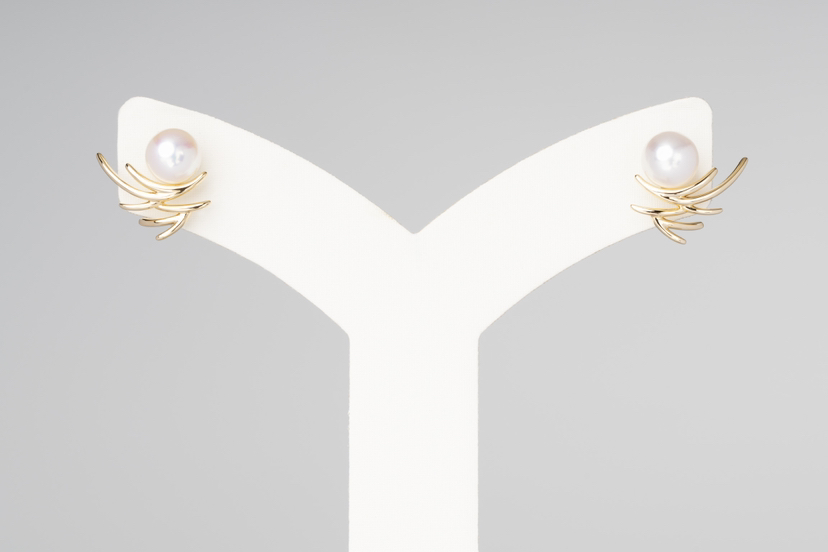 「巢」 Akoya珍珠14k金耳钉