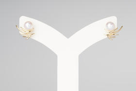 「巢」 Akoya珍珠14k金耳钉