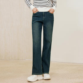 玳莎直筒加绒牛仔裤女2024年冬季新款复古百搭白暖显瘦休闲长裤  ED36307