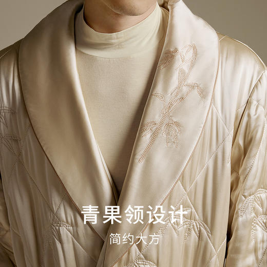 桑蚕丝丝绵睡袍男秋冬保暖宽松真丝刺绣轻奢缎面居家睡衣金三塔  YSMED103 商品图2