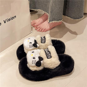 【可甜可盐！Kitty猫毛毛拖鞋】秋冬季懒人一脚蹬苹果绿Kitty猫毛毛拖鞋，增高厚底显腿长柔软脚感更舒适，少女外穿百搭厚底棉拖鞋QQ