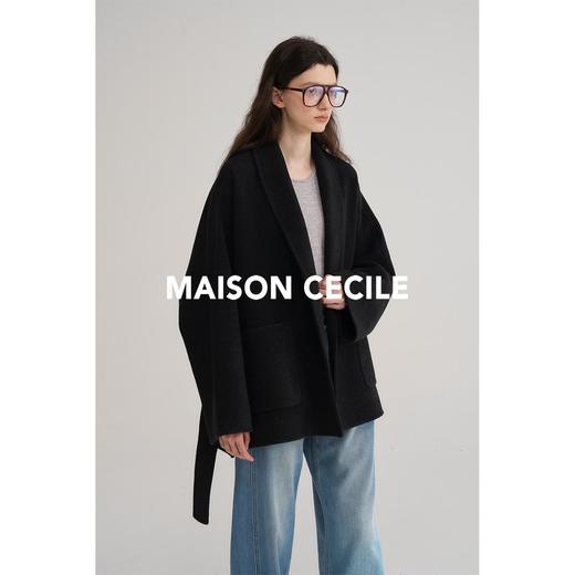MAISON CECILE浅灰/深灰羊绒羊毛翻领茧型短款大衣 商品图2