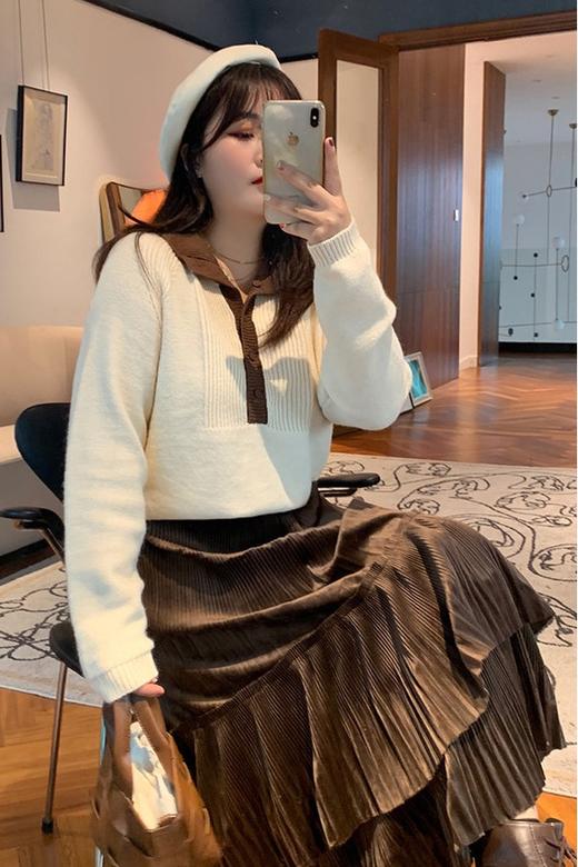 amadella 慵懒风摩卡棕撞色裙套装 10369 商品图4