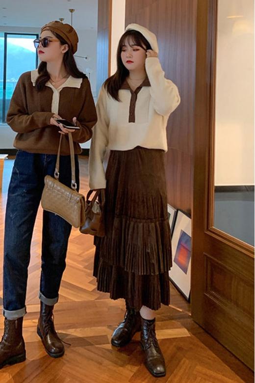 amadella 慵懒风摩卡棕撞色裙套装 10369 商品图1