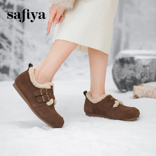 Safiya/索菲娅2024冬季踩屎感加绒外穿平底复古毛毛鞋勃肯鞋 SF44112017 商品图4