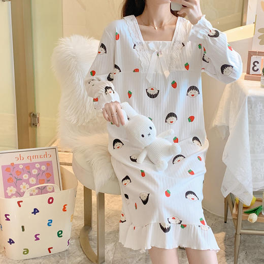 【冬季日系，甜美公主ins慵懒风睡裙】秋季长袖公主风甜美可爱睡裙，轻盈软糯透气舒适，过膝宽松大码蕾丝花边春秋季睡衣裙QQ 商品图7