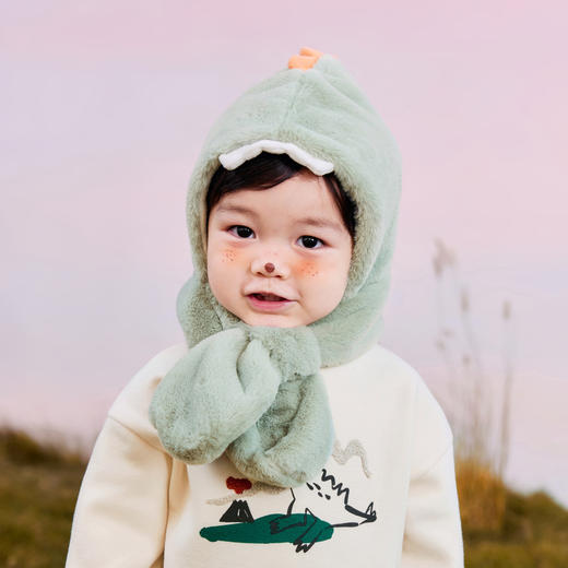 迷你巴拉冬季新款男女童保暖防风护耳护脖一体帽可爱动物造型 商品图2