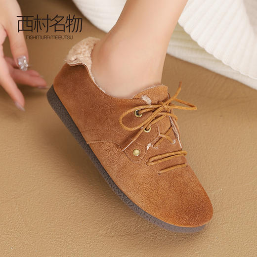 西村名物2024新款女秋冬季外穿高级感厚底小香风加绒豆豆鞋毛毛鞋T24DM47791 商品图1
