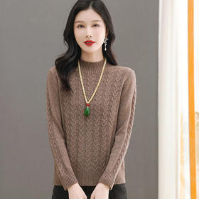 CC-103-66151麻花半高领针织打底衫女士长袖新款秋冬妈妈上衣内搭短款厚款毛衣