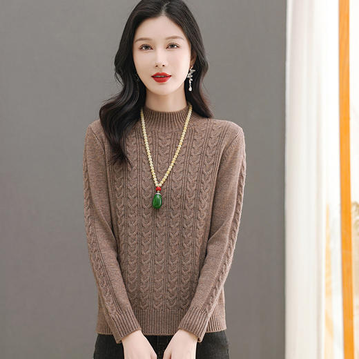 CC-103-66151麻花半高领针织打底衫女士长袖新款秋冬妈妈上衣内搭短款厚款毛衣 商品图0