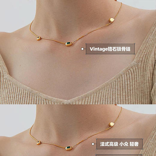 【顺丰包邮】42752 洛诗琳法式复古红绿锆石复古金色纯银项链0423 商品图2