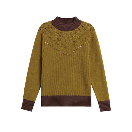 CC-101-689125半高领针织衫女士长袖t恤上衣秋冬季新款2024内搭钉珠毛衣打底衫 商品图4