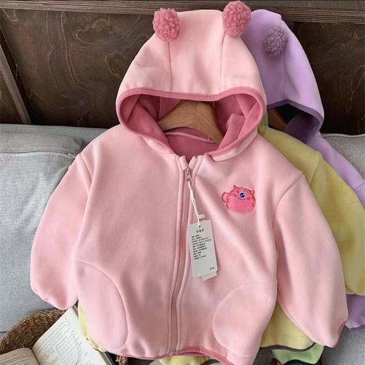 【可爱卡通设计，毛绒材质保暖加厚，男女童均可穿着】童装秋冬季外套 保暖加厚男女童 宝宝可爱卡通连帽开衫 毛绒衣服-QQ 商品图8