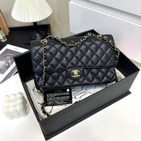 CHANEL cf 中号 黑金 荔枝纹牛皮 斜挎包