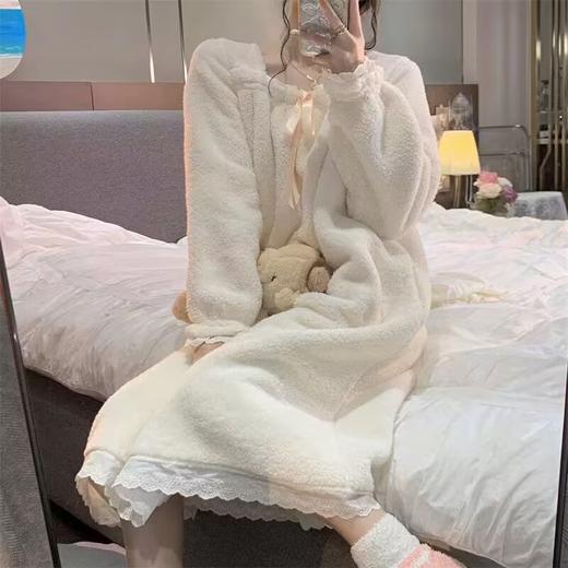 【秋冬厚实珊瑚绒条纹睡衣】静享生活重新定义家居服，优质精梳纯棉面料~舒适透气，家居服法兰绒加绒加厚大码孕妇连衣裙QQ 商品图8