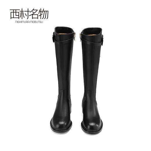 西村名物2024秋冬新款真皮显瘦过膝长筒靴圆头粗跟骑士靴女X24DQ47781 商品图2