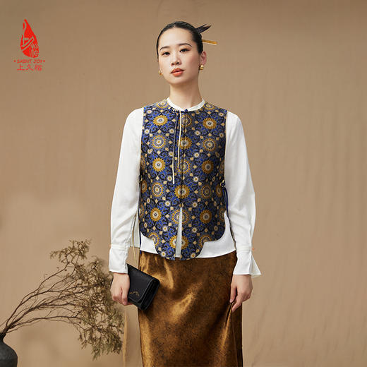 SAINTJOY/上久楷 女式宋锦马甲 中式上衣 中国风 复古 大小团花纹花卉锦 CY1044207009 商品图3