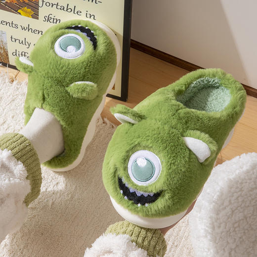 【冬日小怪兽，大眼萌化万物】用双足去感触TA带来的温暖，高密度绒毛温度持久脚感轻盈，冬季加绒保暖室内家居厚底防滑情侣高帮棉鞋QQ 商品图8