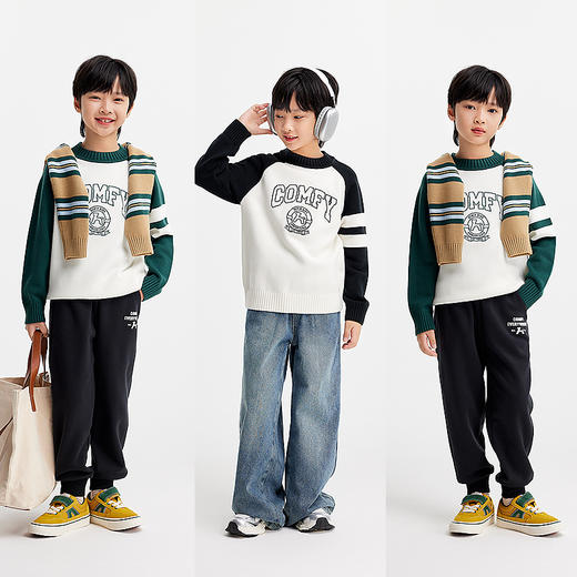 森马儿童毛衫2024新款撞色绣花针织衫学院风套头衫冬男童内搭上衣 商品图2