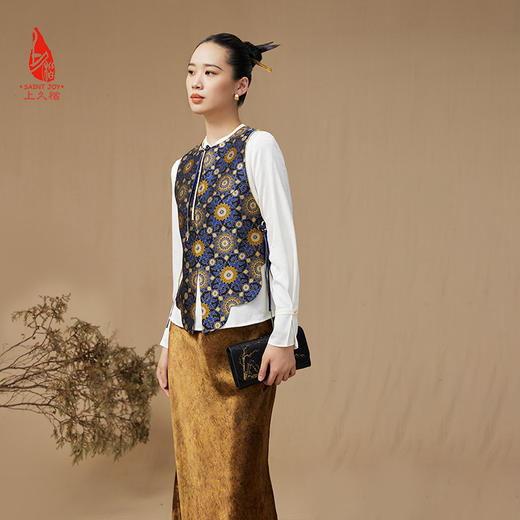 SAINTJOY/上久楷 女式宋锦马甲 中式上衣 中国风 复古 大小团花纹花卉锦 CY1044207009 商品图2