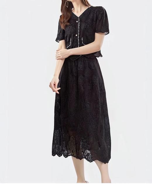 七夕福利-NO退（两件套）重工绣花蕾丝短袖➕半身裙套装-喜出 商品图6