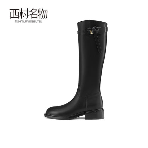 西村名物2024秋冬新款真皮显瘦过膝长筒靴圆头粗跟骑士靴女X24DQ47781 商品图1