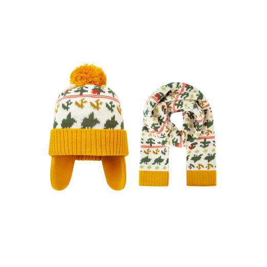 【两件套】迷你巴拉冬季新款男女童保暖提花护耳帽围巾套装 商品图4