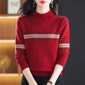 CC-101-56871慵懒风秋冬毛衣女2024新款时尚半高领咖色上衣厚款内搭针织打底衫