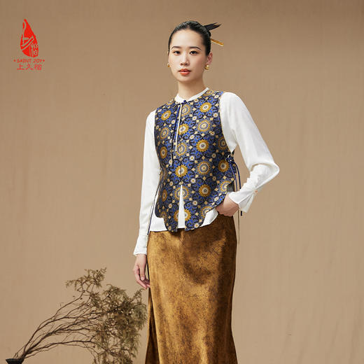 SAINTJOY/上久楷 女式宋锦马甲 中式上衣 中国风 复古 大小团花纹花卉锦 CY1044207009 商品图1