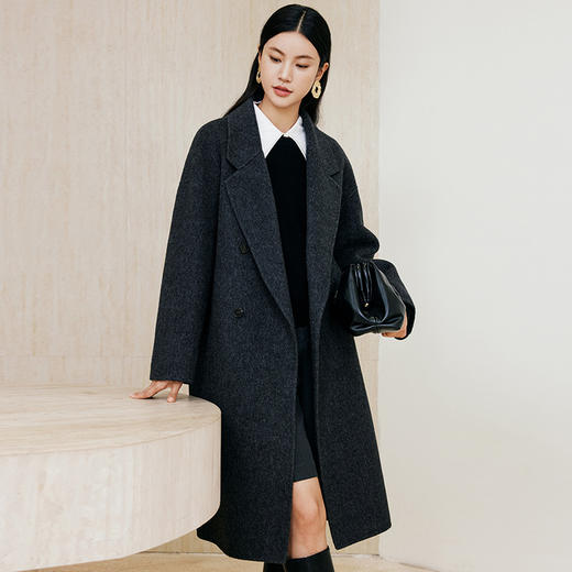 玳莎羊毛驼绒混纺双面呢大衣女24年冬季新款气质毛呢中长款外套  ED39305 商品图2