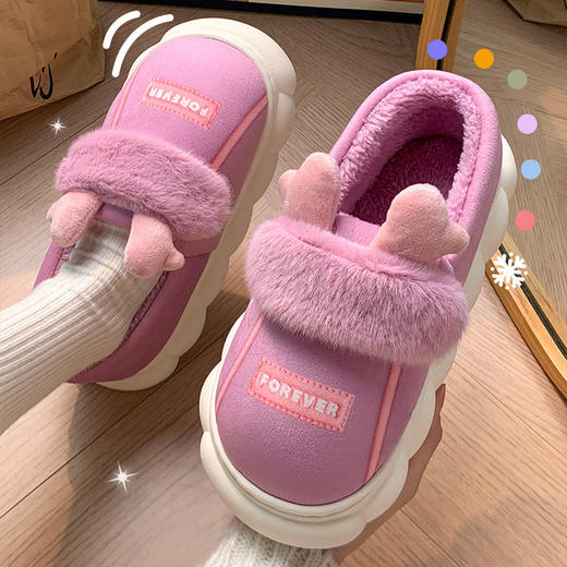 【炒可爱小鹿棉拖睛利器】被姐妹疯狂种草的鹿角棉拖鞋，可太戳我少女心了，家居防滑加绒保暖可爱静音毛绒棉拖女QQ 商品图7