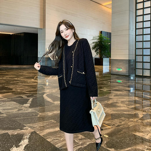 奢姿2024年秋季新款大码女装开衫背心裙针织套装胖妹妹气质两件套9843926700 商品图0