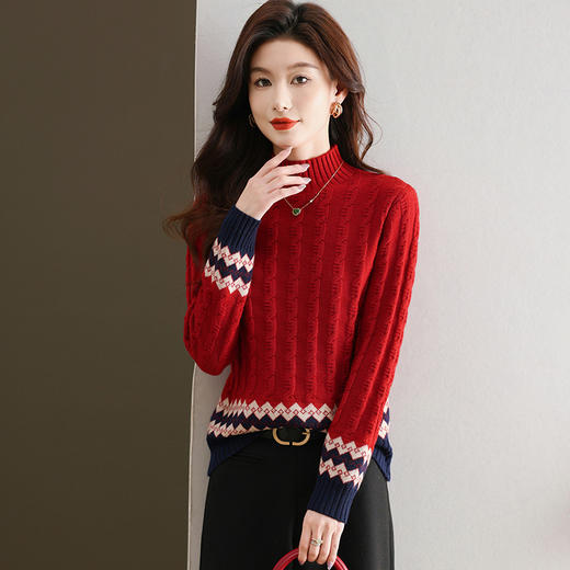 CC-103-H6131秋冬季上衣女士打底衫2024新款洋气绞花毛衣内搭拼色针织 商品图0