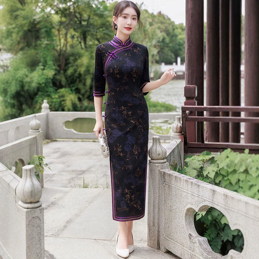 高端2024秋季新款复古改良新中式国风气质长款旗袍HQ348 商品图2