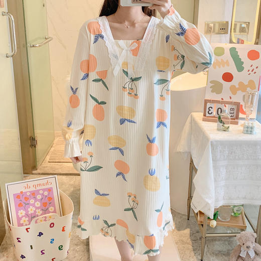 【冬季日系，甜美公主ins慵懒风睡裙】秋季长袖公主风甜美可爱睡裙，轻盈软糯透气舒适，过膝宽松大码蕾丝花边春秋季睡衣裙QQ 商品图2