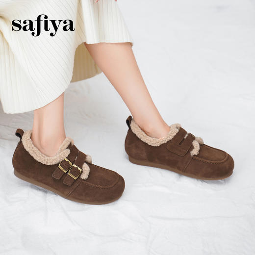 Safiya/索菲娅2024冬季踩屎感加绒外穿平底复古毛毛鞋勃肯鞋 SF44112017 商品图5