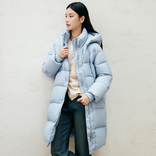 玳莎加厚中长款羽绒服女2024年冬季新款羽绒蓬松茧型立领连帽外套  ED41307 商品图2