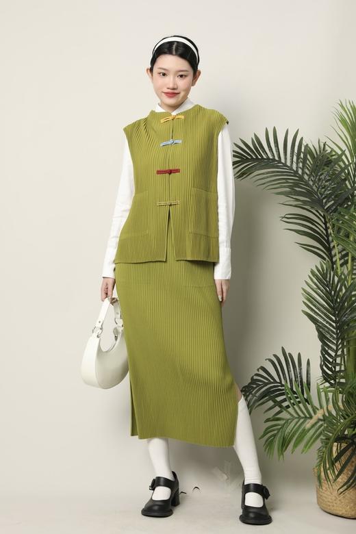 ANSUABEL 国风盘扣褶皱马甲半裙套装 17335 商品图1