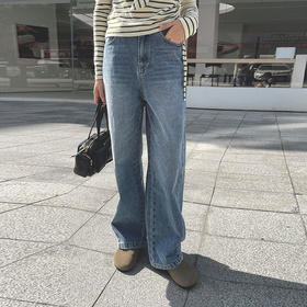 【顺丰包邮】42606 洛诗琳松弛感口袋蝴蝶结复古显瘦直筒牛仔裤704