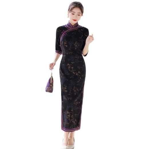 高端2024秋季新款复古改良新中式国风气质长款旗袍HQ348 商品图4