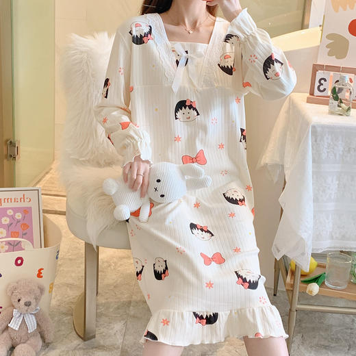 【冬季日系，甜美公主ins慵懒风睡裙】秋季长袖公主风甜美可爱睡裙，轻盈软糯透气舒适，过膝宽松大码蕾丝花边春秋季睡衣裙QQ 商品图4