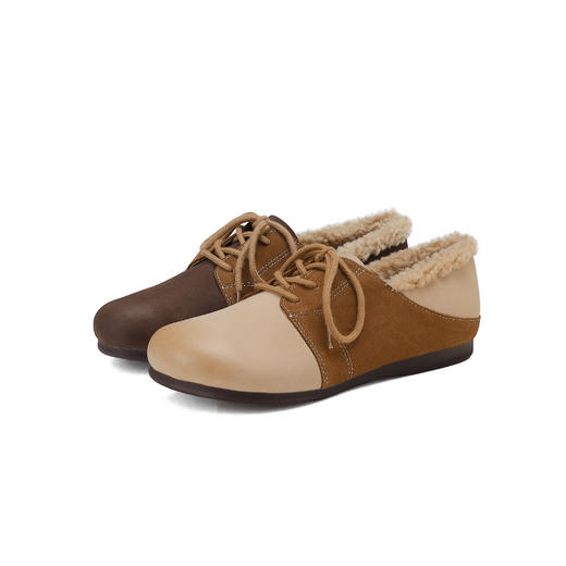 西村名物2024冬季新款复古休闲加绒系带拼接两穿勃肯鞋毛毛鞋女X24DM47381 商品图0