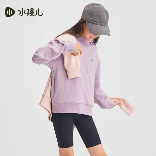水孩儿童装秋冬新款女童时尚卫衣儿童舒适弹力厚上衣简约纯色圆领衫 商品图3