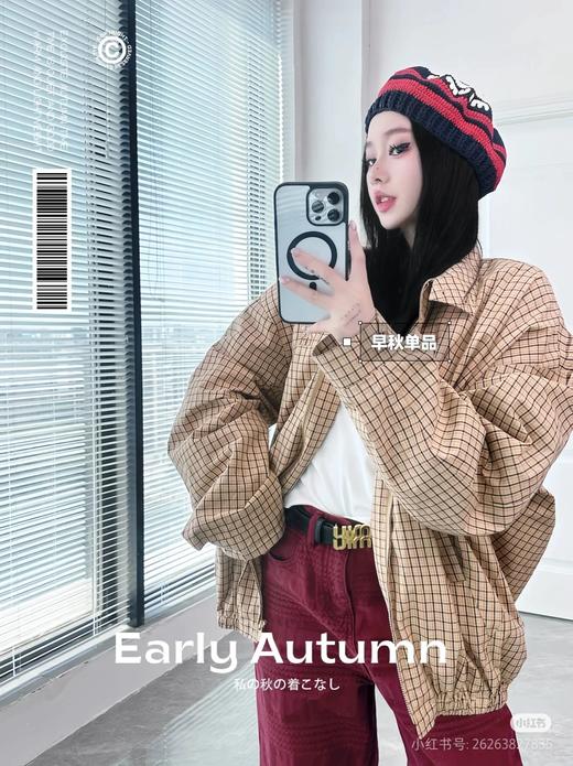 Miumi*缪家情侣款格子立领徽标夹克 商品图3